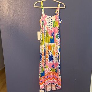 Sleeveless Multicolor Print Maxi Dress with Floral & Abstract Motifs